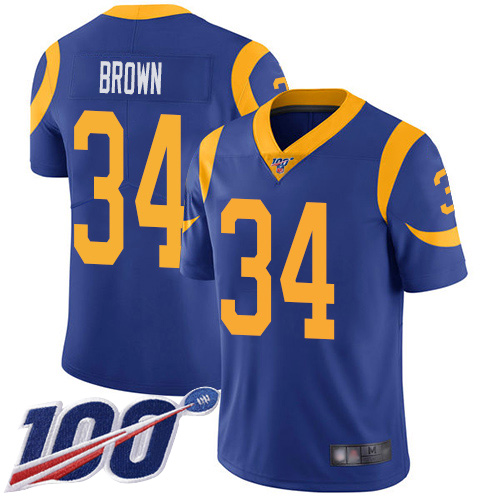 Los Angeles Rams Limited Royal Blue Men Malcolm Brown Alternate Jersey NFL Football 34 100th Season Vapor Untouchable